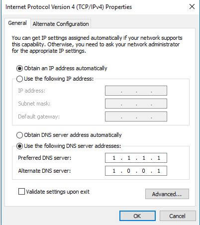 add DNS server in windows 10