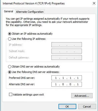 add DNS server in windows 10