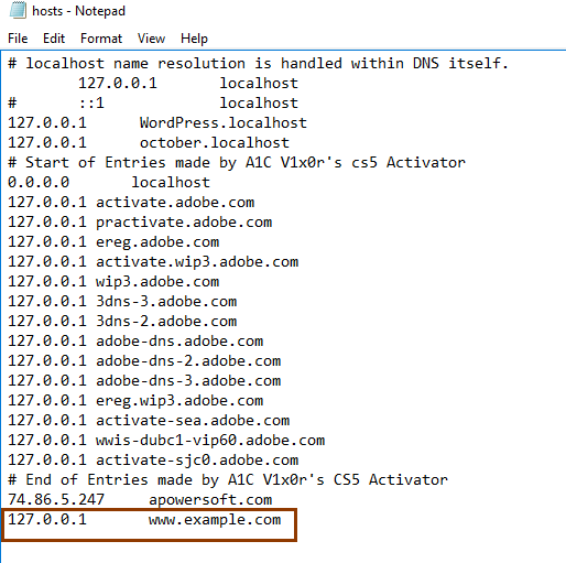 edit hosts file in Window 10